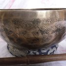 NHH 9" Mantra Carved Third Chakra Tibetan Meditation Singing Bowl Hand Hammer...