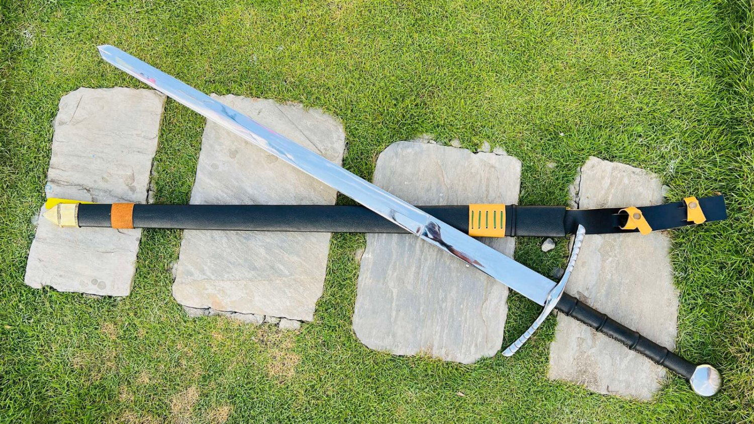 42" Blade Customized Long Viking Sword- Carbon Steel with Leather Wrap Handle