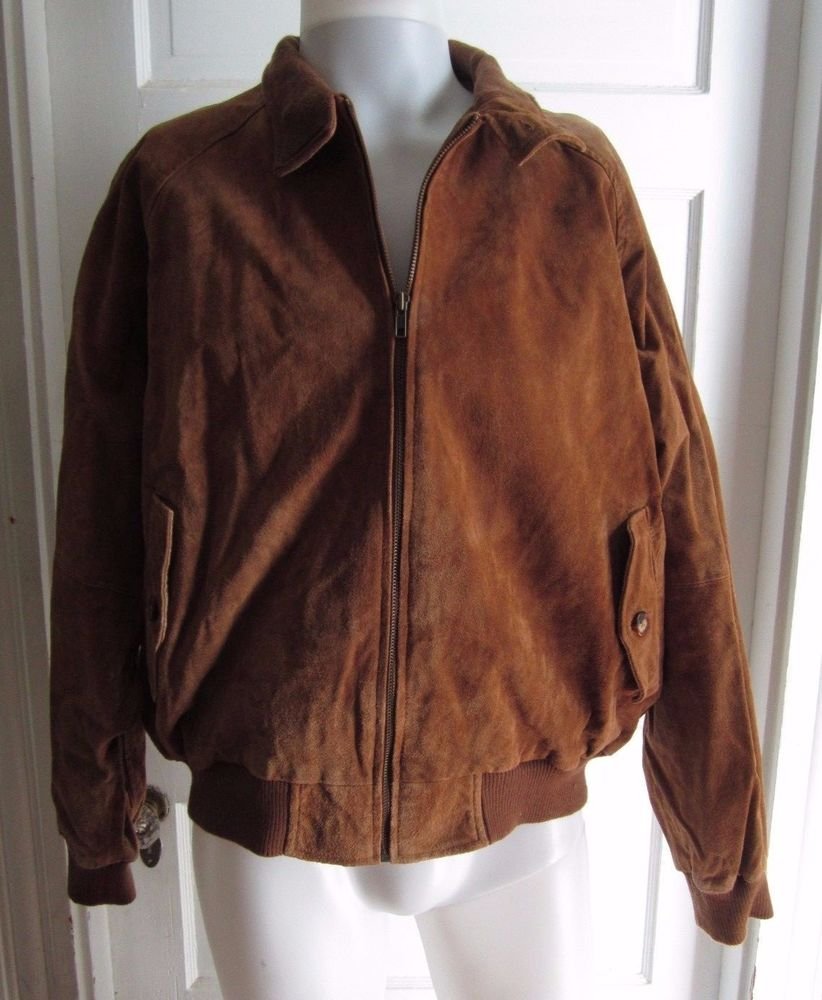 Orvis Leather Suede Harrington Plaid Lined A2 Flight Bomber Jacket