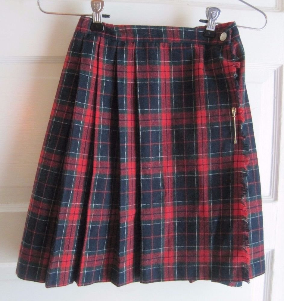 Imp Girls Vintage Tartan Plaid Flat Front Pinned Pleated Kilt Wrap ...