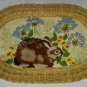 Vintage Wicker Framed Crewel Needlepoint Rabbit Hare Bunny Flowers Rug 3D 19x12