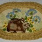 Vintage Wicker Framed Crewel Needlepoint Rabbit Hare Bunny Flowers Rug 3D 19x12