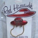 Red Hattitude Hat Society Eyeglass Holder Pin Brooch 18 kt Gold Finish Brim Bow