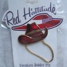Red Hattitude Hat Society Eyeglass Holder Pin Brooch 18 kt Gold Finish Cowboy
