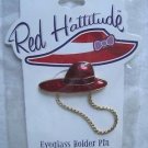 Red Hattitude Hat Society Eyeglass Holder Pin Brooch 18 kt Gold Finish Long Brim