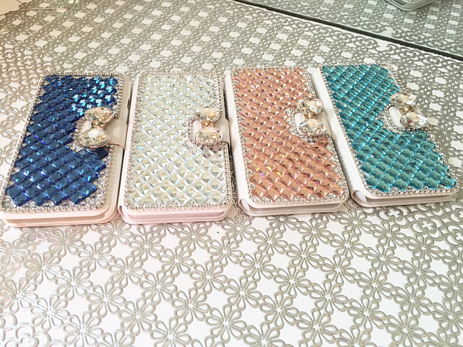 Crystal Bow iPhone 6 Plus and 6s Plus Wallet Case, Diamond Case, Rhinestone Case