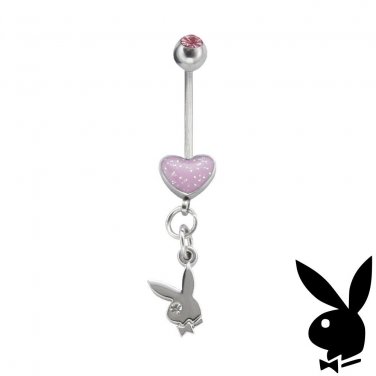 Playboy Belly Ring Pink Heart Bunny Logo Dangle Navel Button Body Jewelry