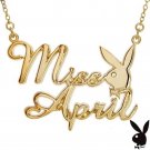 Playboy Necklace MISS APRIL Bunny Logo Pendant Gold Plated Playmate of the Month