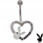 Playboy Belly Ring Heart Bunny Logo Crystal Curved Barbell Navel Body Jewelry