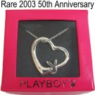 50TH ANNIVERSARY 925 Sterling Silver Playboy Necklace Floating Open Heart Pendant Bunny Logo