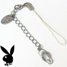 Playboy Cell Phone Charm Strap Bunny Logo Flip Flop Swarovski Crystal Silver