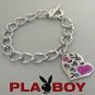 Playboy Bracelet Bunny Logo Heart Charm Pink Enamel Toggle Platinum Plated