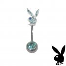 Playboy Belly Ring Bunny logo Blue Crystal Gem CZ Navel Body Jewelry Surgical Steel