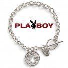 Playboy Bracelet Logo Bunny Charm Platinum Plated Swarovski Crystal Toggle