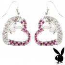 Playboy Earrings Bunny Logo Heart Charms Dangle Pink Swarovski Crystal