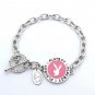 Playboy Bracelet Bunny Logo Charm Platinum Plated Pink Enamel Swarovski Crystal