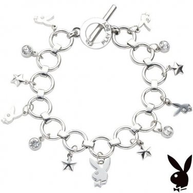 Playboy Bracelet Bunny logo Charms Stars Swarovski Crystal Platinum Plated