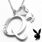 Playboy Necklace Initial Letter Q Pendant Bunny logo Charm Crystals Platinum Plated
