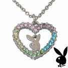 Playboy Necklace Heart Pendant Rainbow Swarovski Crystal Platinum Plated Bunny Logo