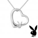 Playboy Necklace Bunny Logo Heart Pendant Charm Swarovski Crystal Silver Platinum Plated
