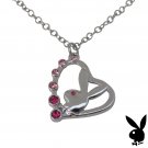 Playboy Necklace Bunny Heart Pendant Pink Swarovski Crystal Platinum Plated Logo