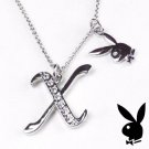 Playboy Necklace Initial Letter X Pendant Bunny Charm Crystal Platinum Plated Logo