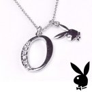 Playboy Necklace Initial Letter O Pendant Bunny Logo Charm Crystals Platinum Plated