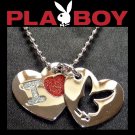 Playboy Necklace I Love Bunny Heart Charm Platinum Plated Enamel Logo