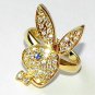 Playboy Ring Bunny Logo Gold Plated Swarovski Crystal Adjustable Fashion Statement