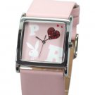 Playboy Watch Bunny Logo Pink Leather Red Swarovski Crystal Heart Stainless Steel