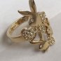 Playboy Ring Triple Bunny Logo Heart Gold Plated Swarovski Crystal Size 8