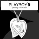 Playboy Necklace Bunny Logo Charm Heart Pendant Platinum Plated Crystal
