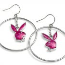 Playboy Earrings Hot Pink Enamel Bunny Logo Charms Dangles Circle