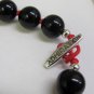 925 Sterling Silver ADMIRATION Inspirational Bracelet Black Bead Red Stretch Toggle Clasp