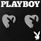Playboy Earrings Bunny Logo Heart Stud Surgical Steel Post Platinum Plated