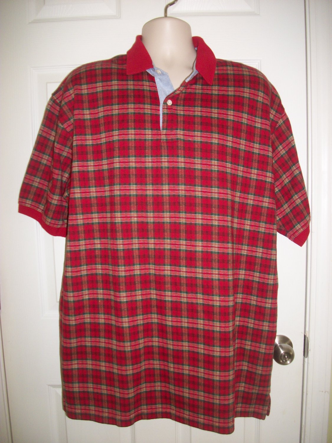 Roundtree & Yorke Men's Red Plaid Short Sleeved Shirt Size XL