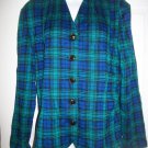 Leslie Fay Women's Vintage Blue & Green Plaid Jacket Blazer Size 16