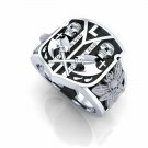 Men's Skull Ring Deaths Head Moth Signet Ring (custom choice letter center)