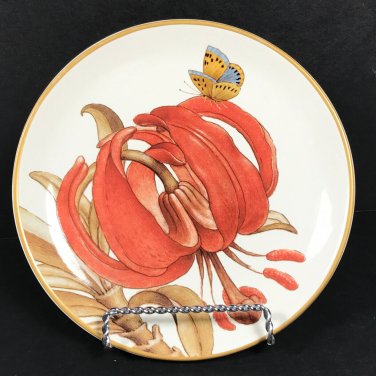 Williams Sonoma Jardin Des Fleurs Salad Dessert Plate Red Lily flower Butterfly