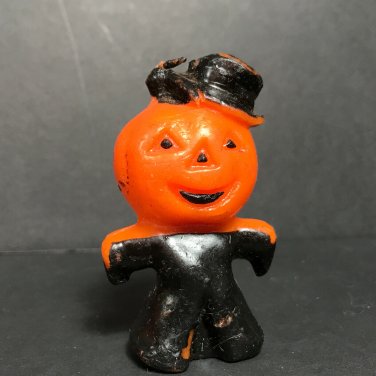 Vintage Gurley Pumpkin Head Man Candle, Vintage unused Halloween Wax Candle Vint