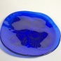 Vintage Cobalt Blue pressed glass sea shells plate, beach theme luncheon plate