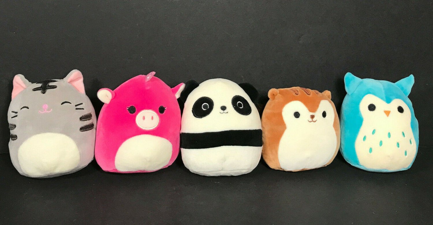 squishmallow lot 5 kelly toy small plush animals cat owl unicorn panda squirrel