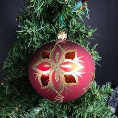 Vintage Christmas Ornament Blown mercury glass red gold glitter Christmas decora