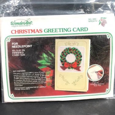 Vintage Needlepoint Christmas greeting card kit, needlepoint christmas wreath