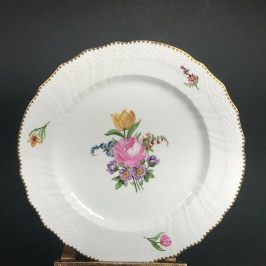 1 Saxon flower Dinner Plate, Gustavsberg china, handpainted gilt rim, formal fl