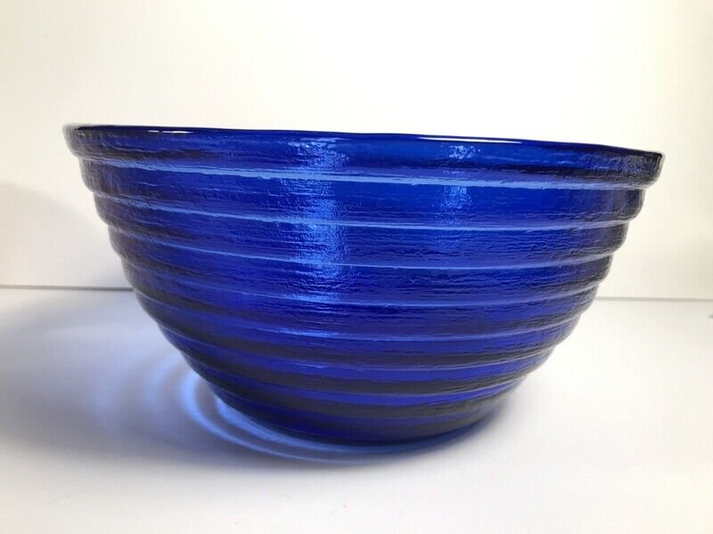 Cobalt Blue glass ribbed mixing bowl 9" beehive serving bowl
