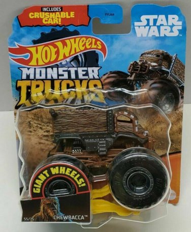HOT WHEELS MONSTER TRUCKS STAR WARS CHEWBACCA INCLUDES CRUSHABLE CAR NEW