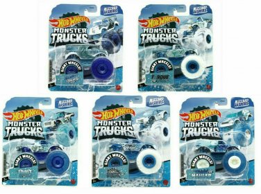 Hot Wheels 5 Monster Trucks  Winter Blizzard Bashers Complete Set 1:64 Die-Cast
