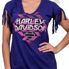 Harley-Davidson Womens Dark Purple Short Sleeve Dolman Fringe Small T-Shirt