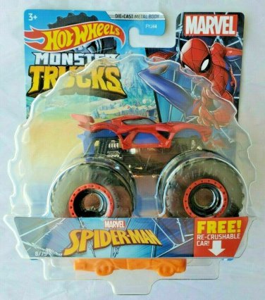 Hot Wheels Monster Trucks, Spider-Man w/ Re-crushable Car, New